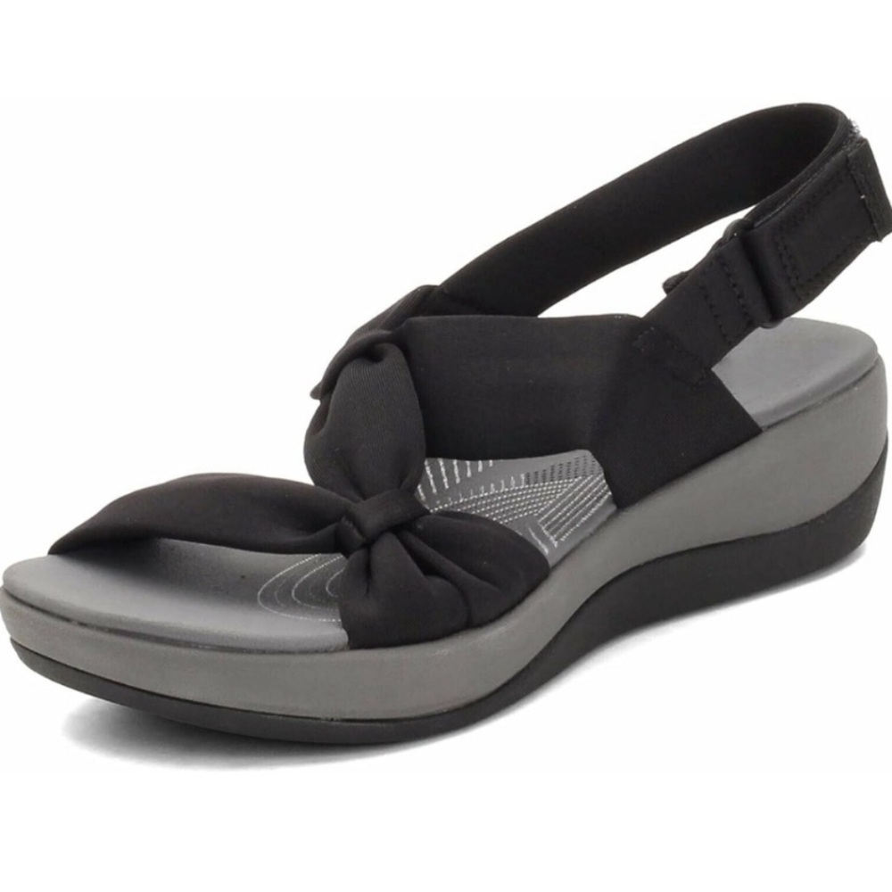 Clarks Cloudsteppers Women Cushion Soft Wedge Crisscross Strap Sandals shoes 9.5